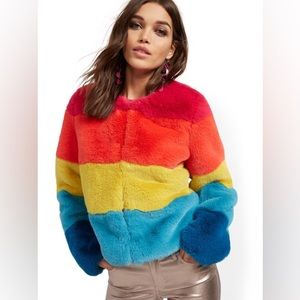 FAUX-FUR RAINBOW JACKET PRIMROSE NWT